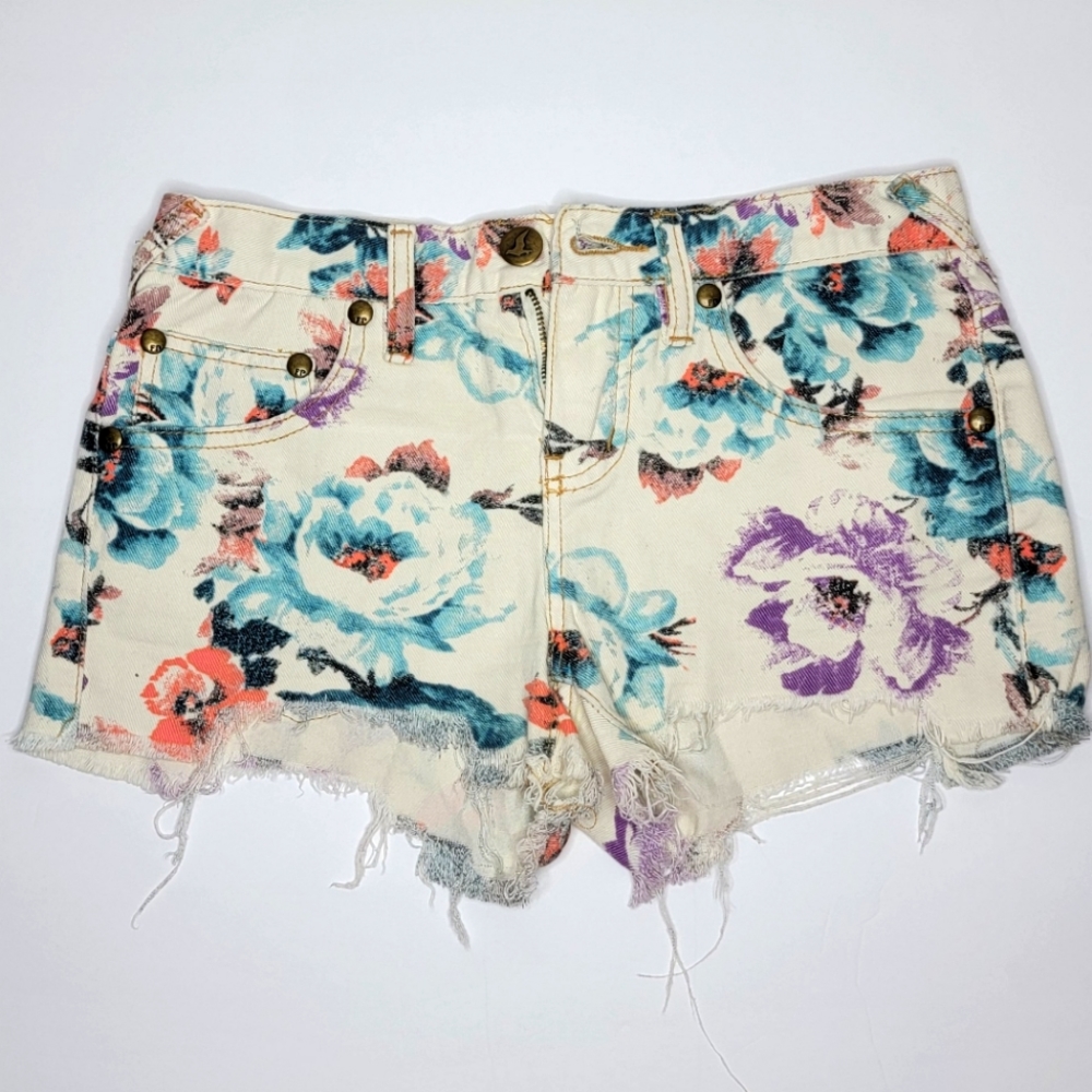 Free People Floral Denim Cutoff Shorts 24